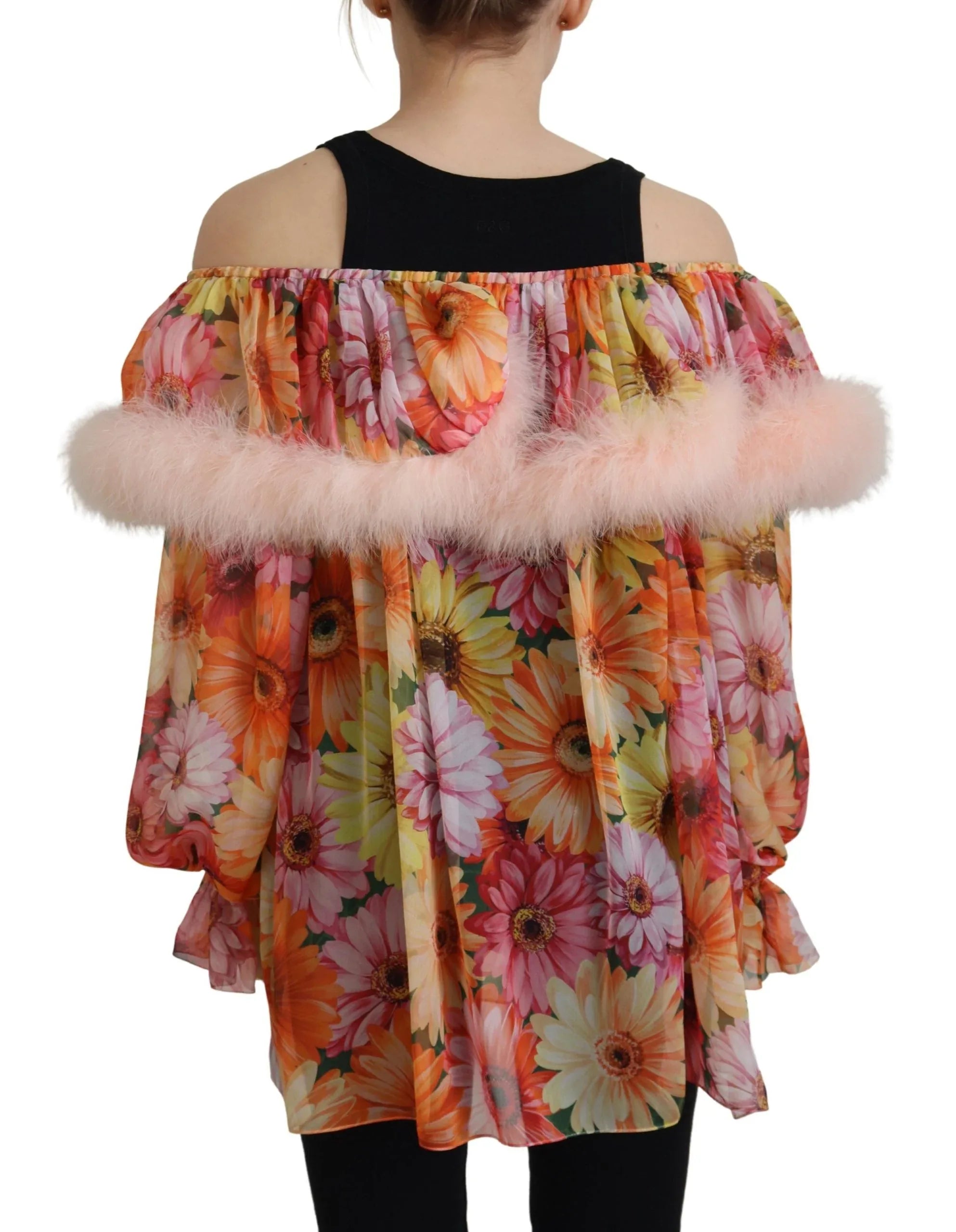 Dolce & Gabbana Multicolor Floral Fur Shearling Blouse Top - Zeiniez