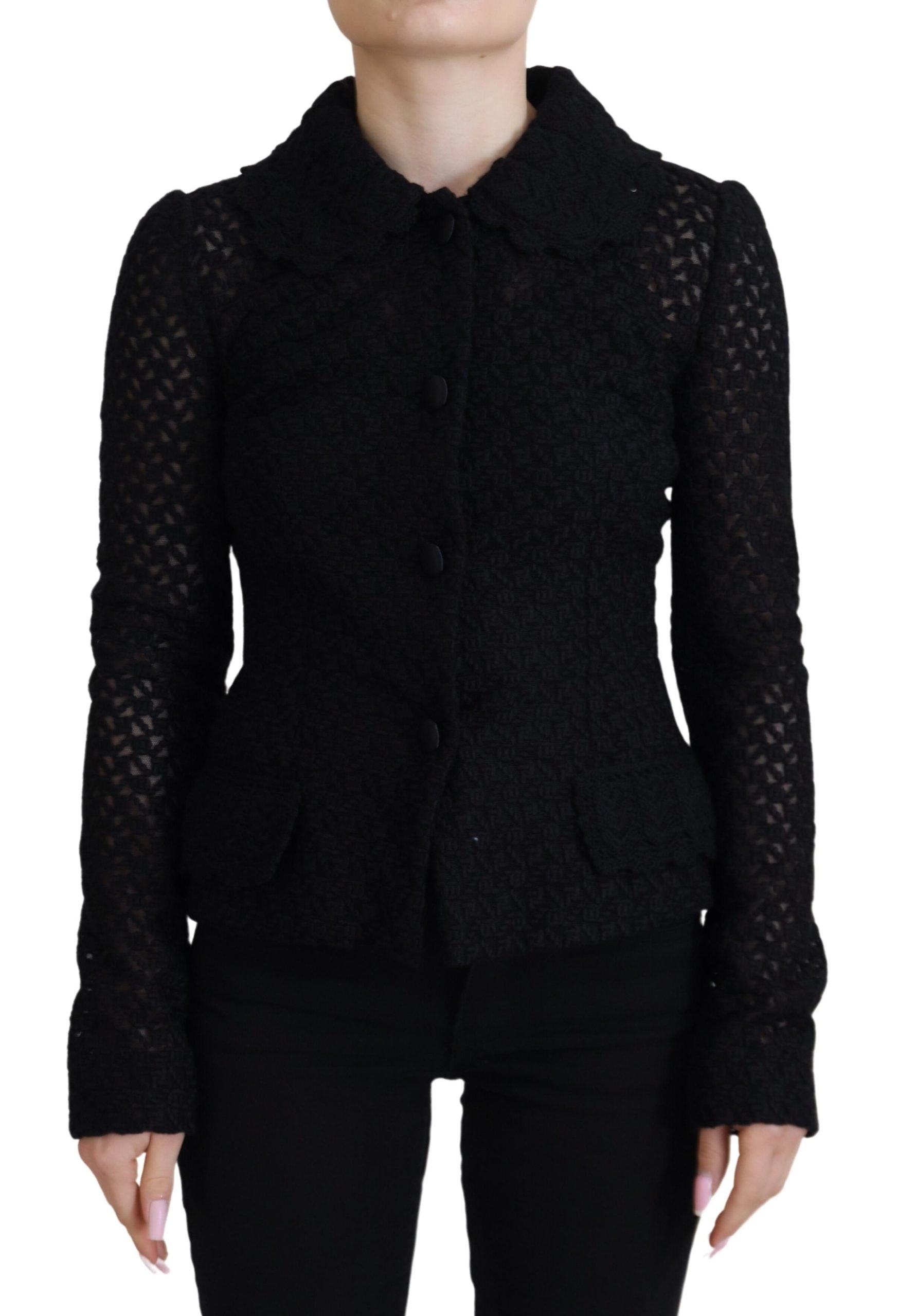 Dolce & Gabbana Black Wool Knitted Button Down Collar Jacket - Zeiniez
