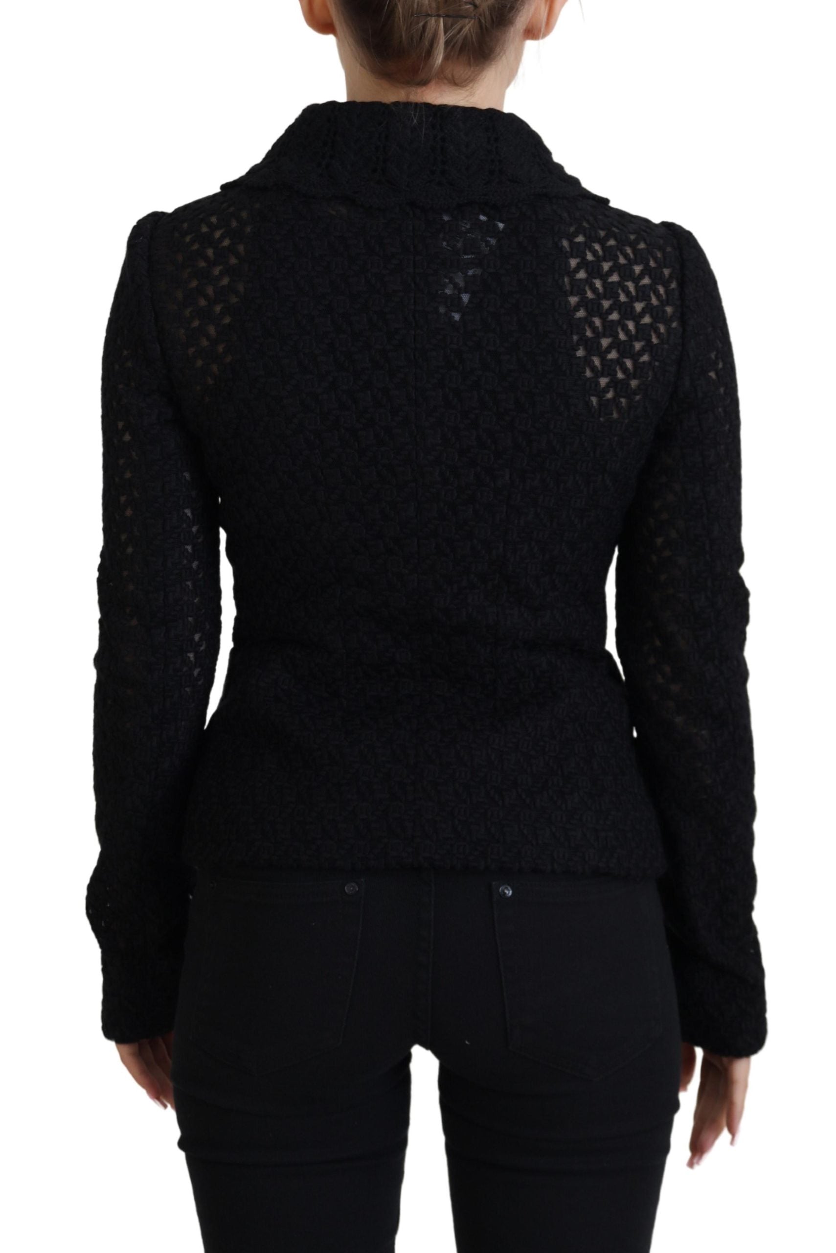 Dolce & Gabbana Black Wool Knitted Button Down Collar Jacket - Zeiniez