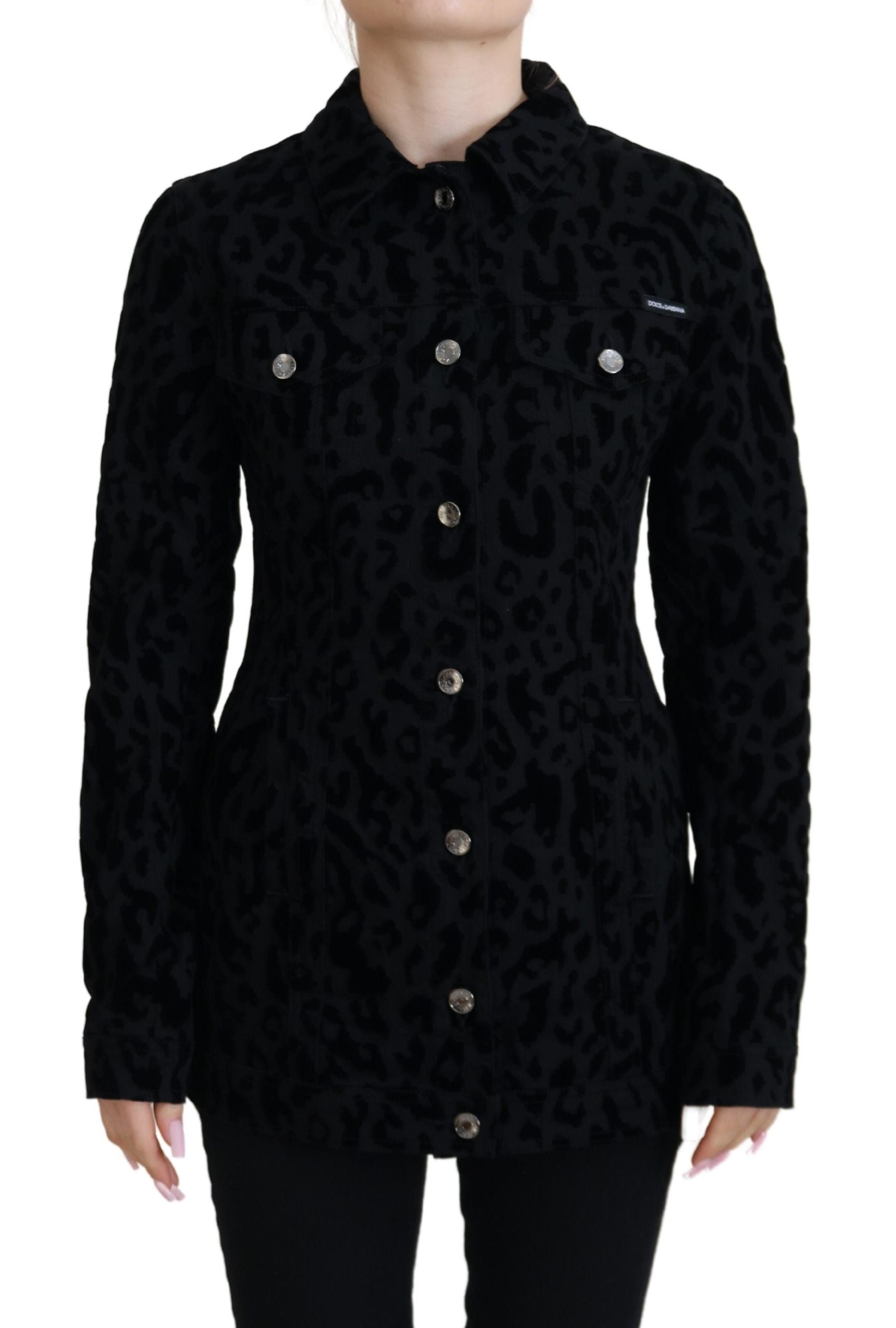 Dolce & Gabbana Black Leopard Long Sleeve Denim Cotton Jacket - Zeiniez