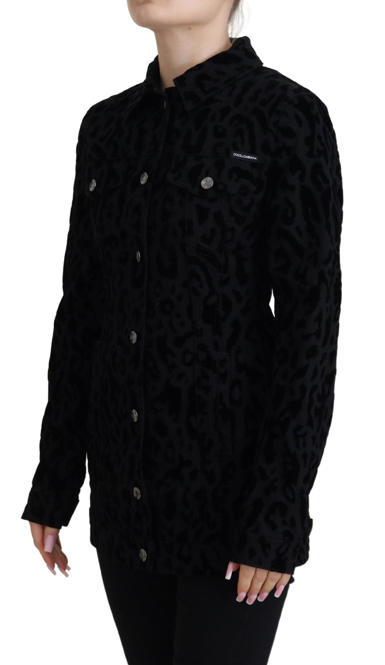 Dolce & Gabbana Black Leopard Long Sleeve Denim Cotton Jacket - Zeiniez