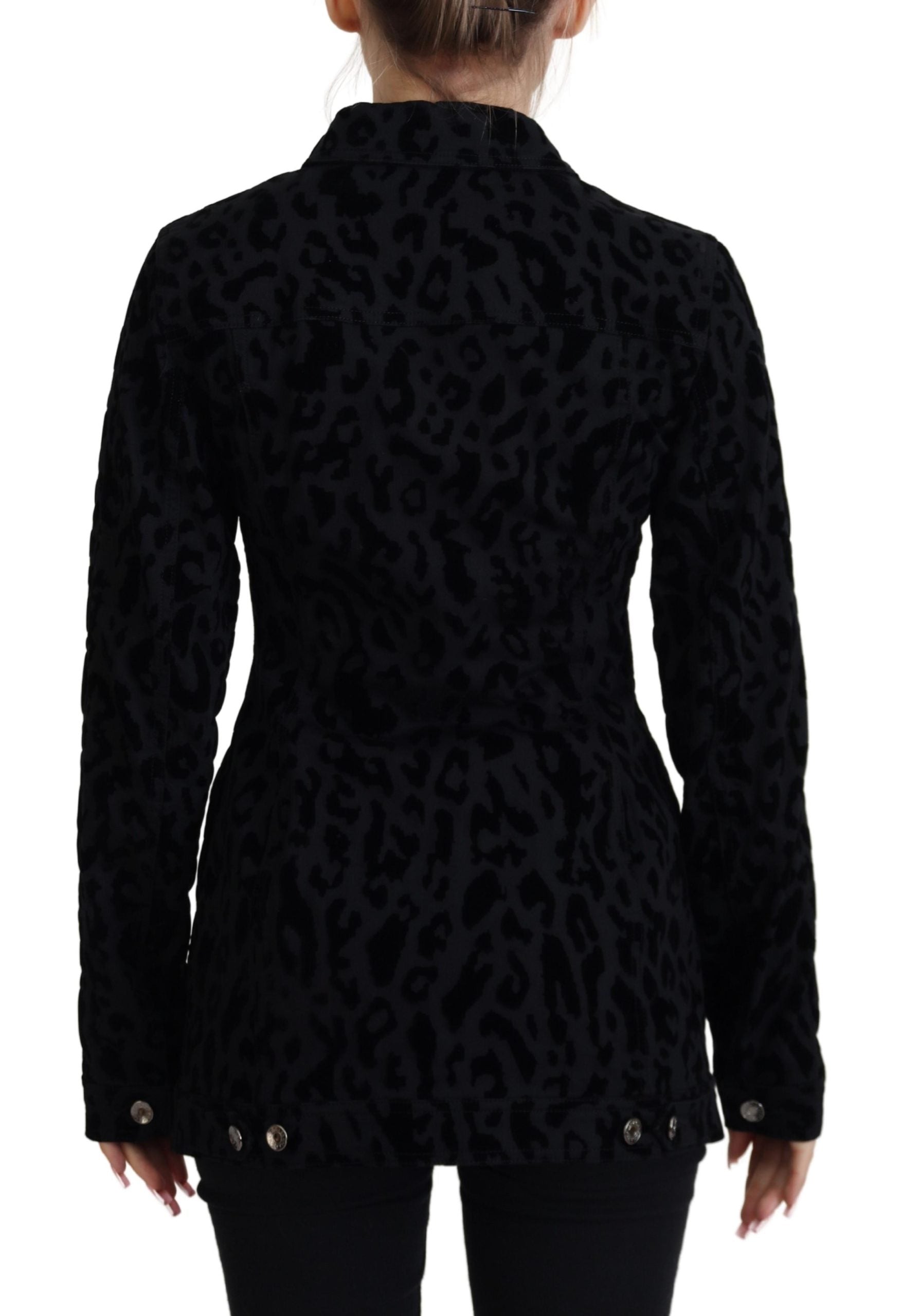Dolce & Gabbana Black Leopard Long Sleeve Denim Cotton Jacket - Zeiniez