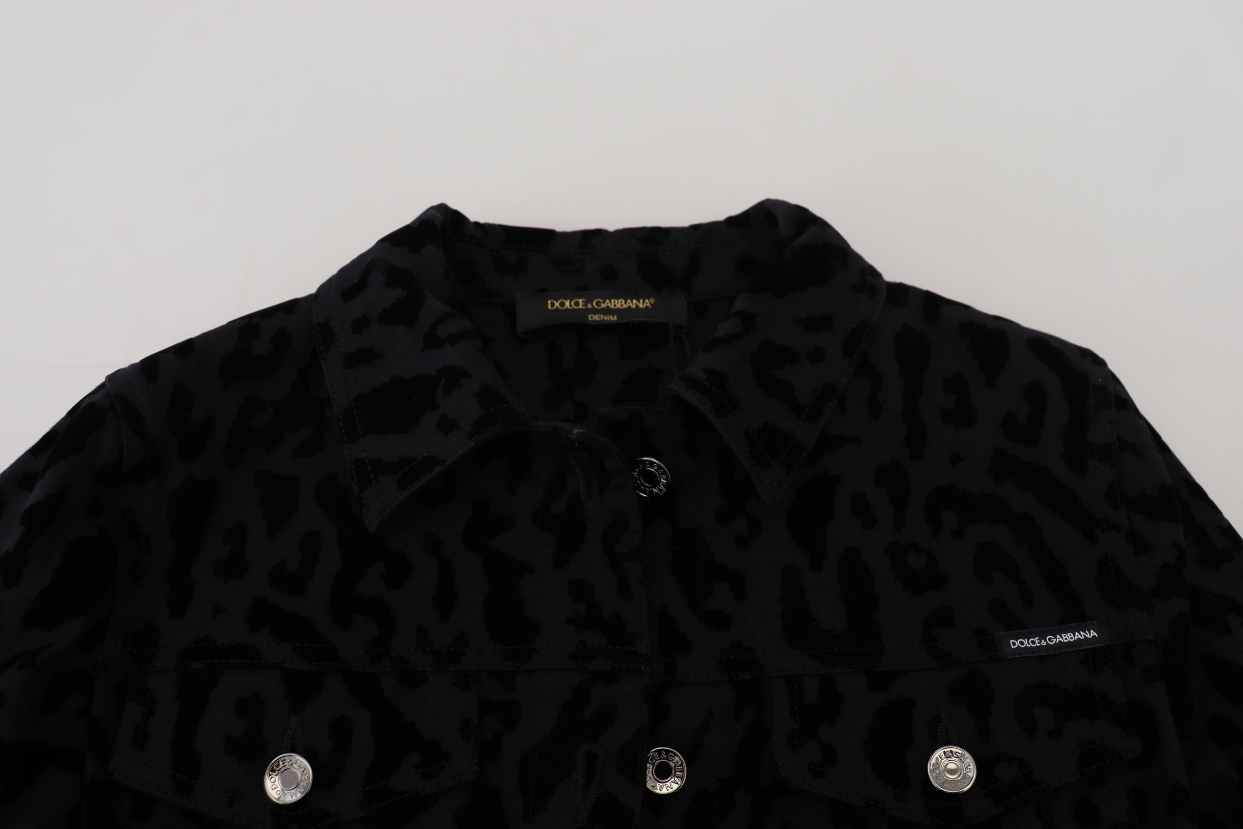 Dolce & Gabbana Black Leopard Long Sleeve Denim Cotton Jacket - Zeiniez