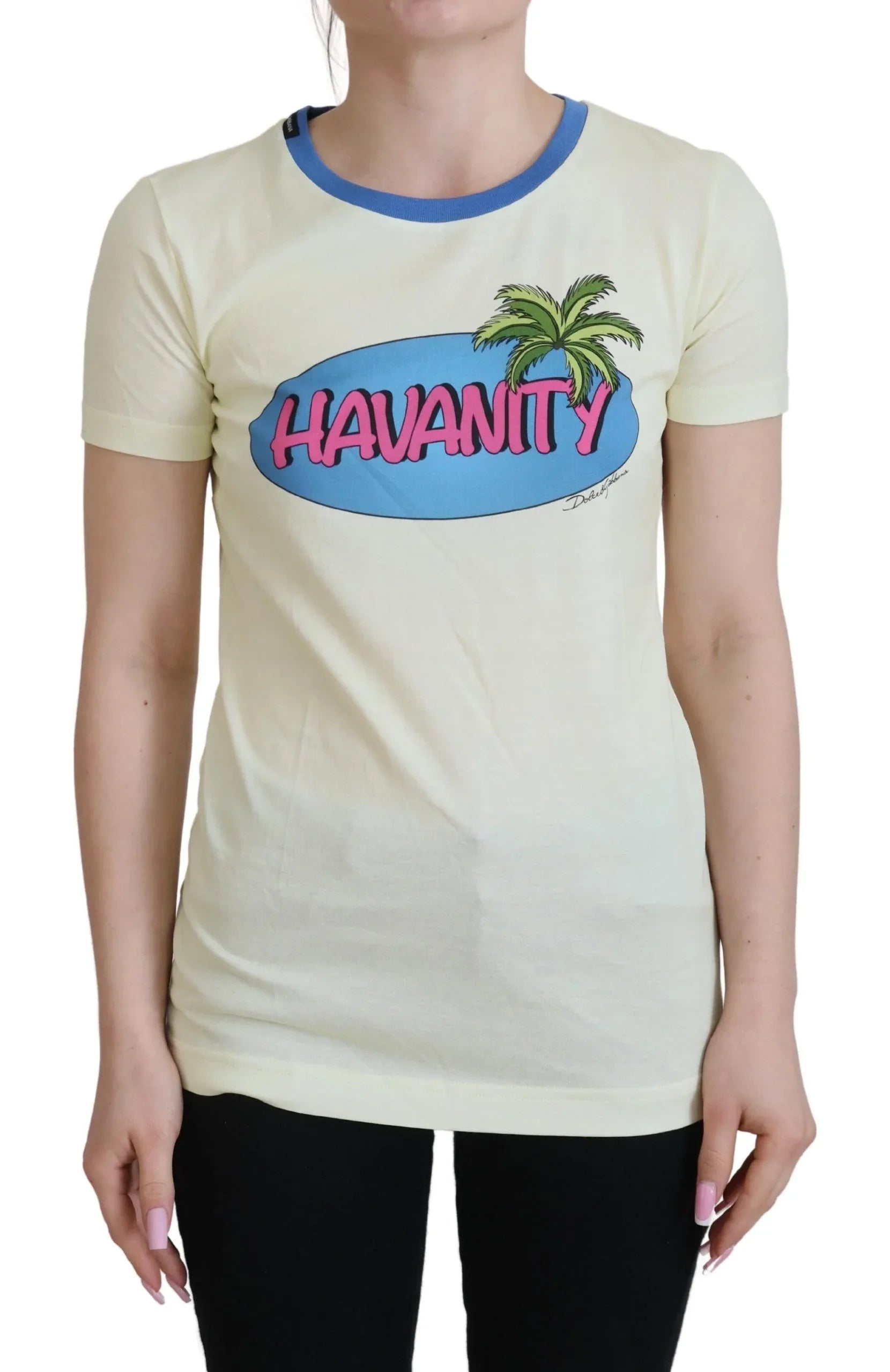 Dolce & Gabbana Yellow Havanity Round Neck Tee Cotton T-shirt - Zeiniez