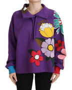 Dolce & Gabbana Purple Floral Print Pullover Cotton Sweater - Zeiniez