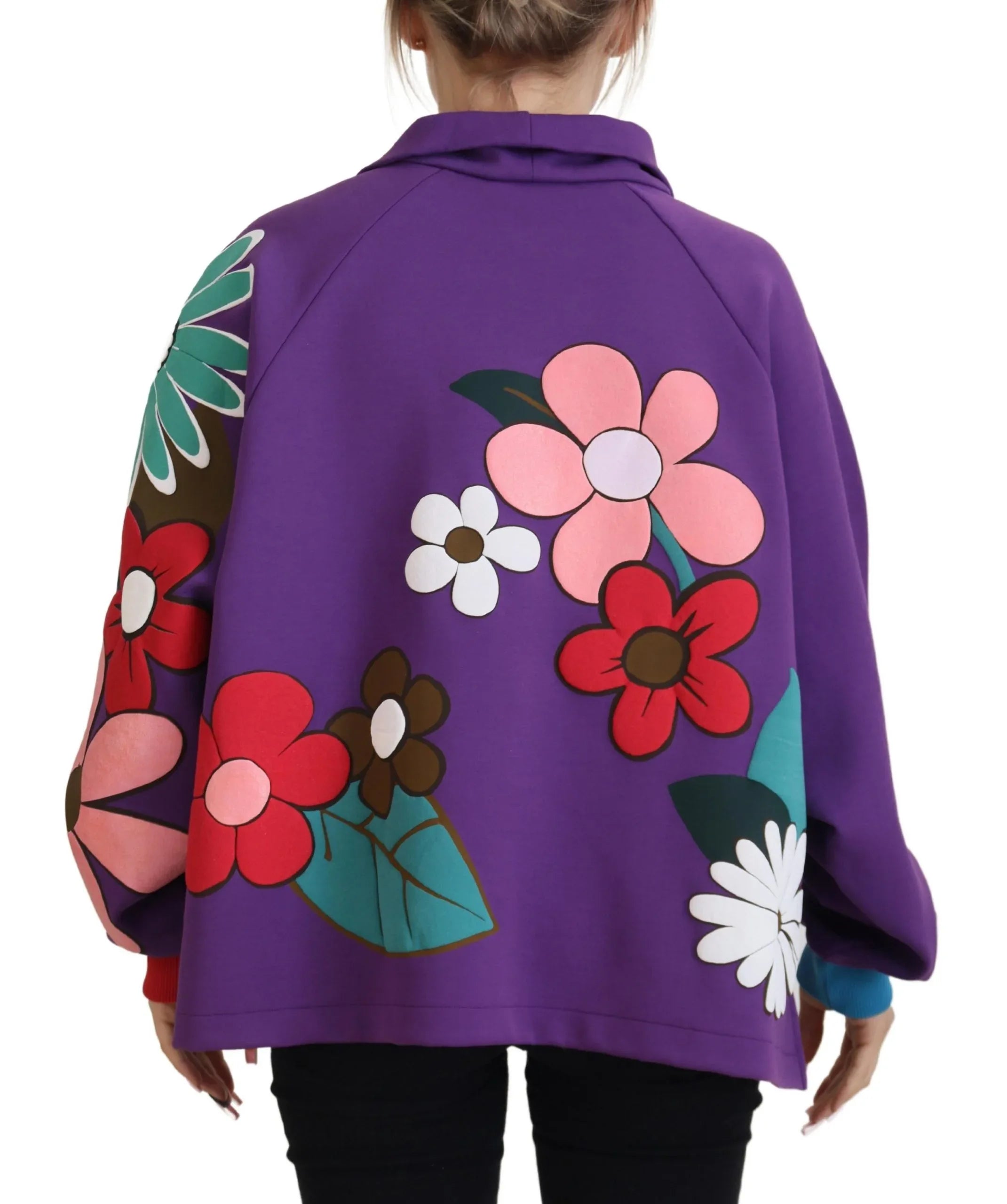 Dolce & Gabbana Purple Floral Print Pullover Cotton Sweater - Zeiniez