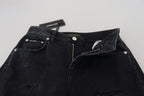 Dolce & Gabbana Black Cotton Tattered High Waist Denim Jeans - Zeiniez