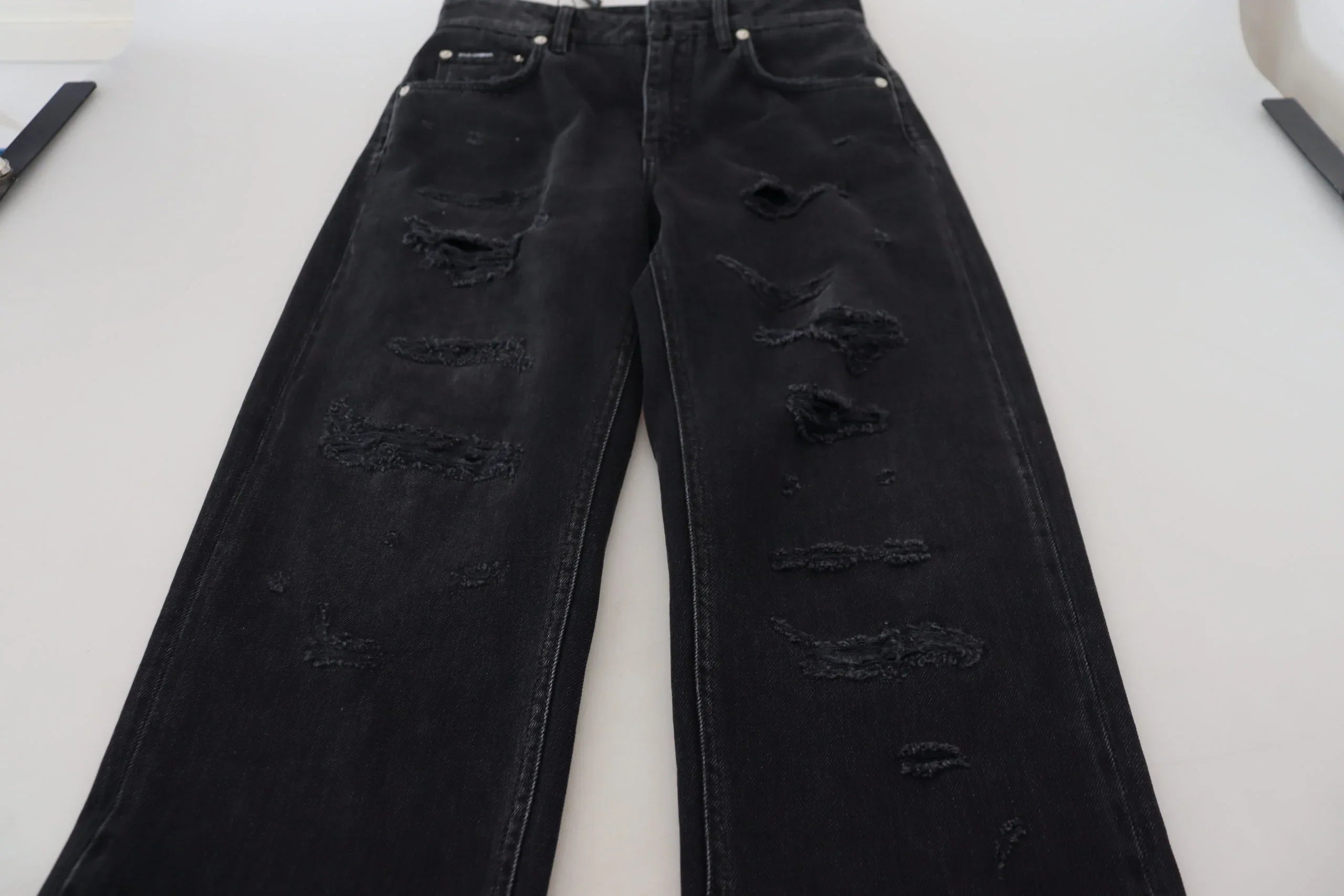 Dolce & Gabbana Black Cotton Tattered High Waist Denim Jeans - Zeiniez