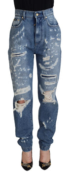 Dolce & Gabbana Blue Washed Cotton Tattered Denim Jeans - Zeiniez