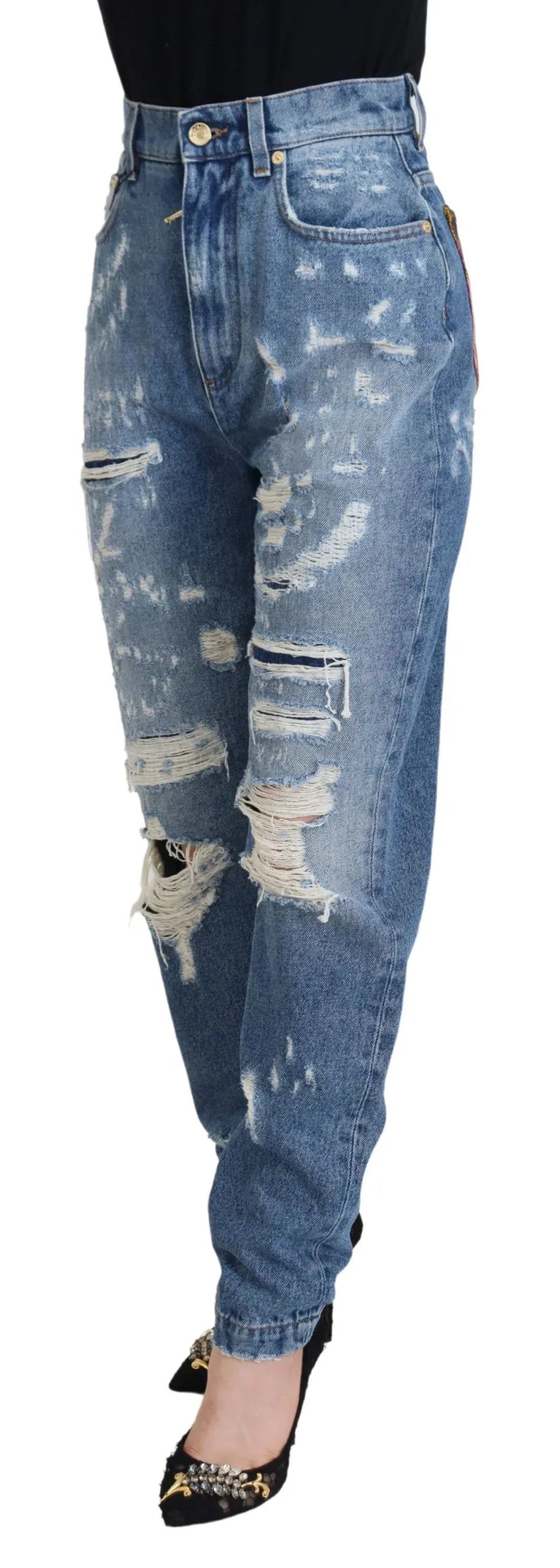 Dolce & Gabbana Blue Washed Cotton Tattered Denim Jeans - Zeiniez
