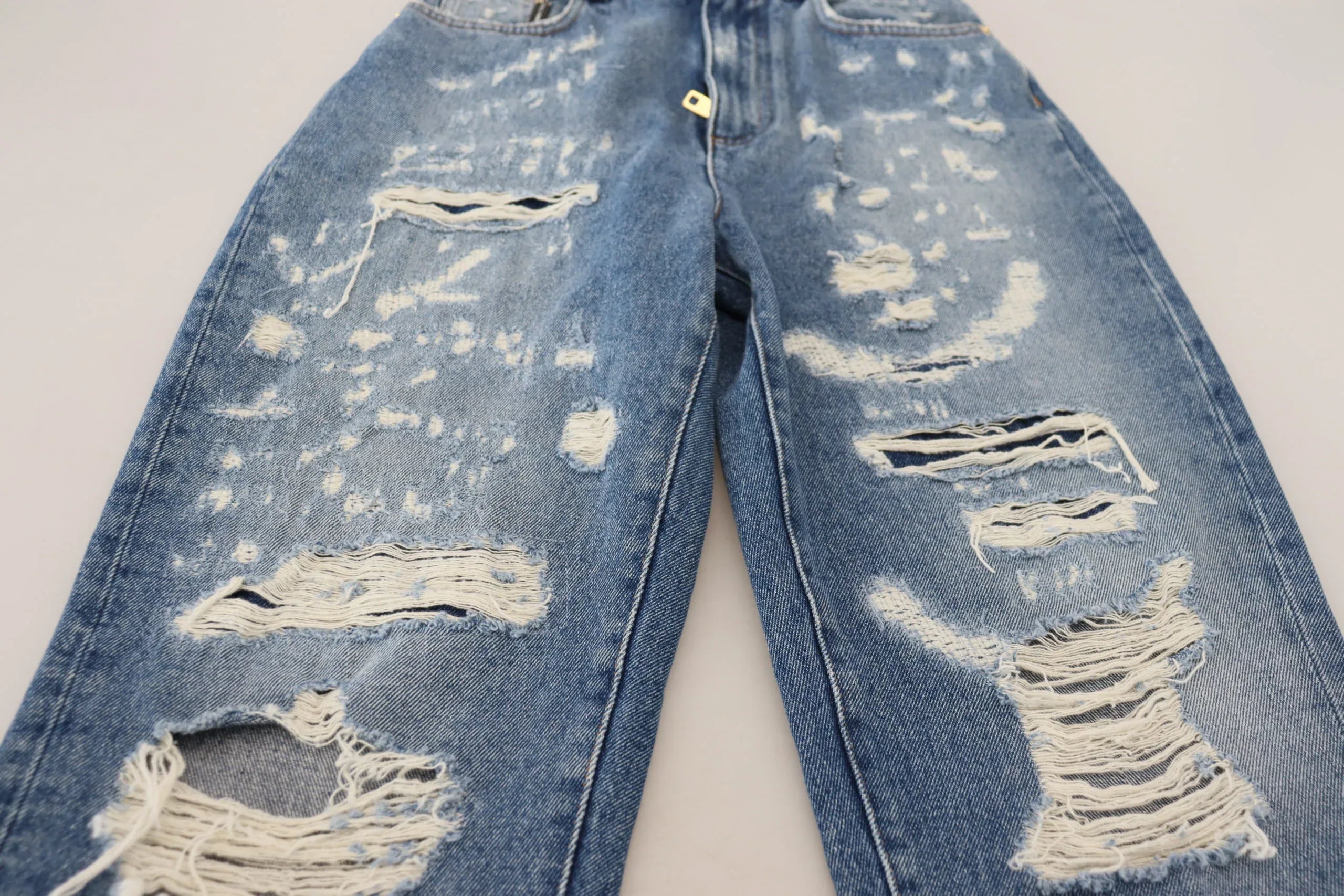 Dolce & Gabbana Blue Washed Cotton Tattered Denim Jeans - Zeiniez