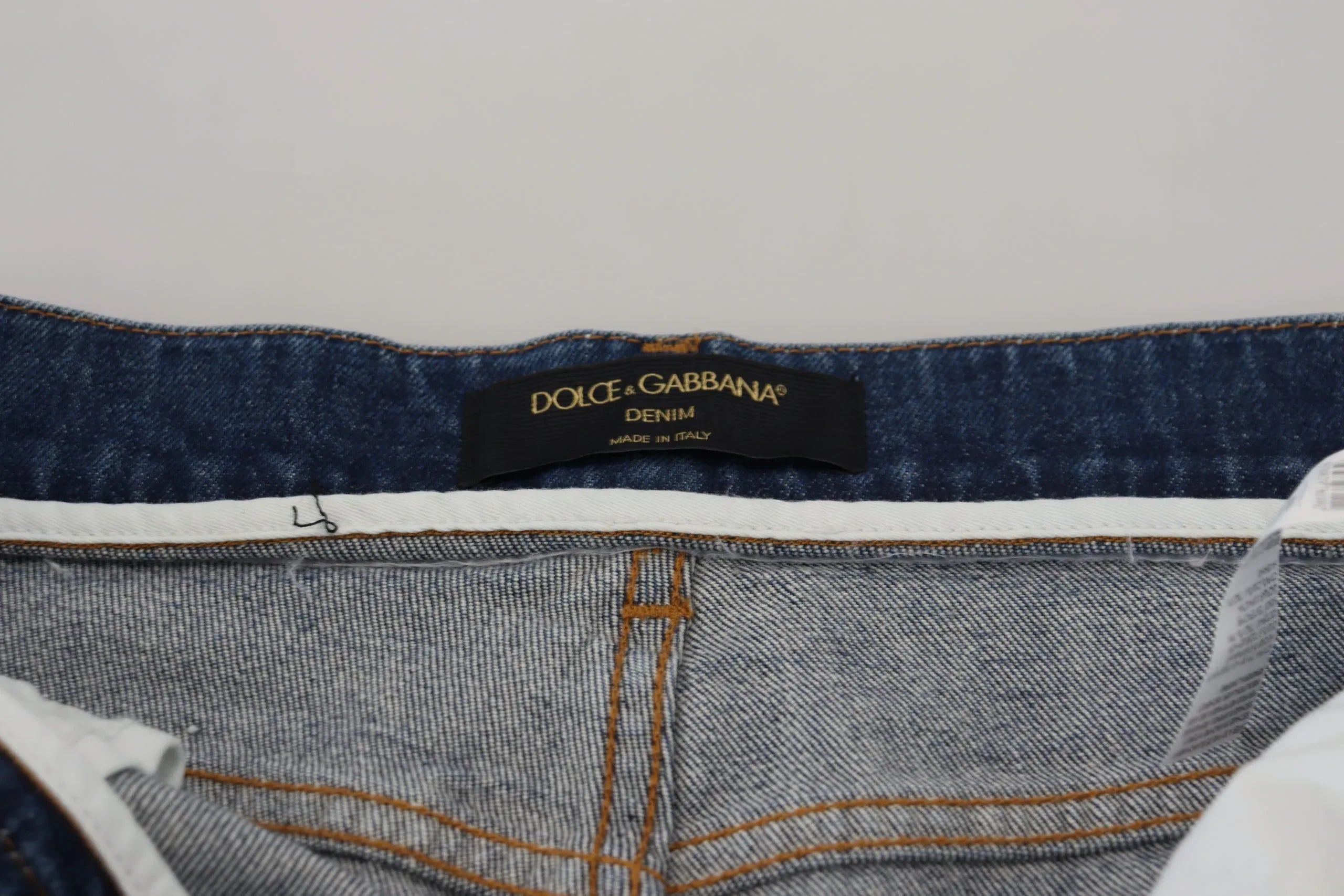 Dolce & Gabbana Blue Cotton High Waist Skinny Denim Jeans - Zeiniez