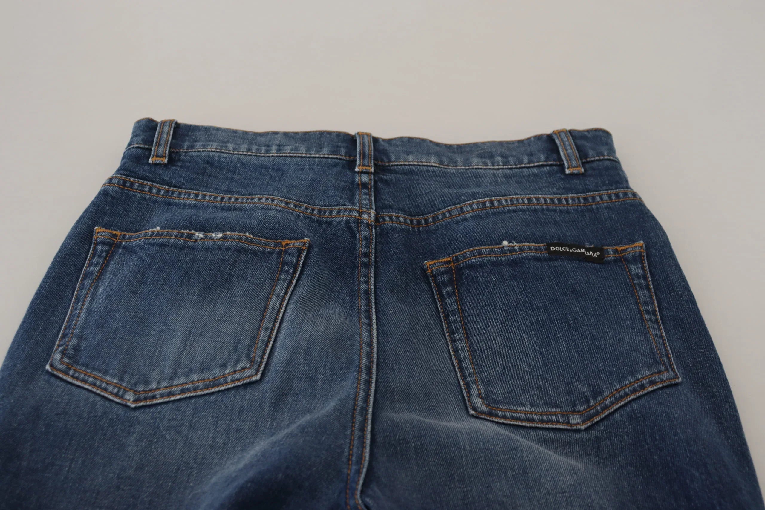 Dolce & Gabbana Blue Cotton High Waist Skinny Denim Jeans - Zeiniez