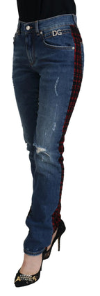 Dolce & Gabbana Blue Checkered Back Skinny Denim Jeans - Zeiniez