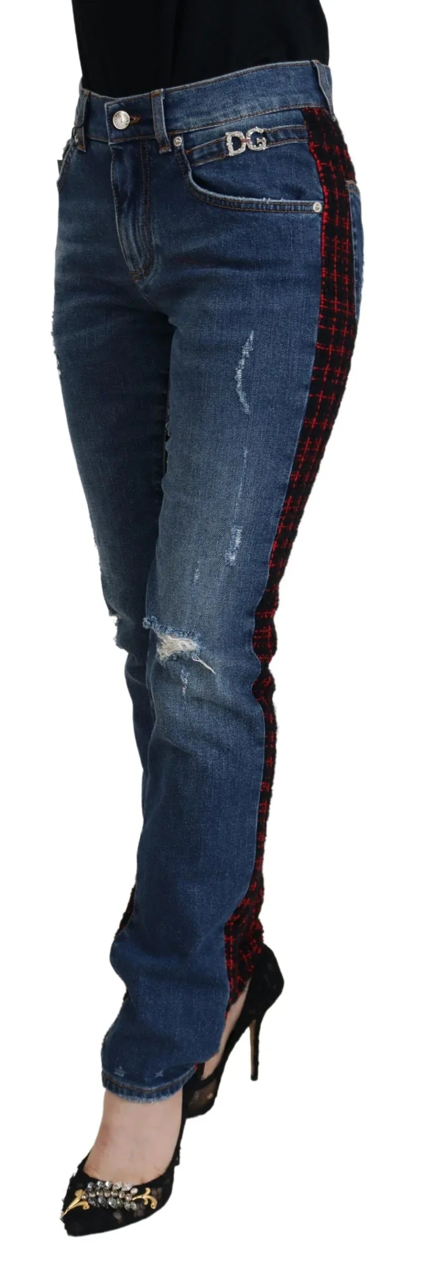 Dolce & Gabbana Blue Checkered Back Skinny Denim Jeans - Zeiniez