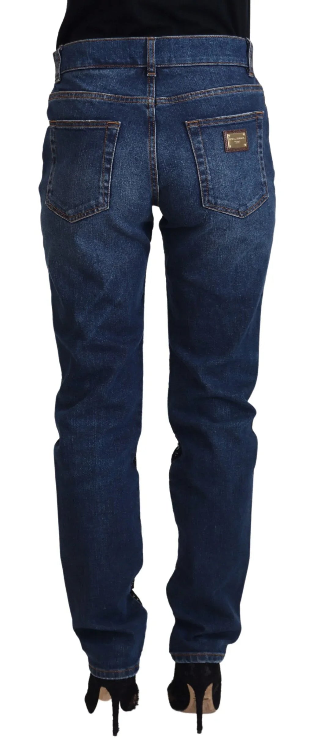 Dolce & Gabbana Black Floral Lace Front Skinny Denim Jeans - Zeiniez