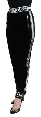 Dolce & Gabbana Black DG Logo Velvet Trouser Pants - Zeiniez