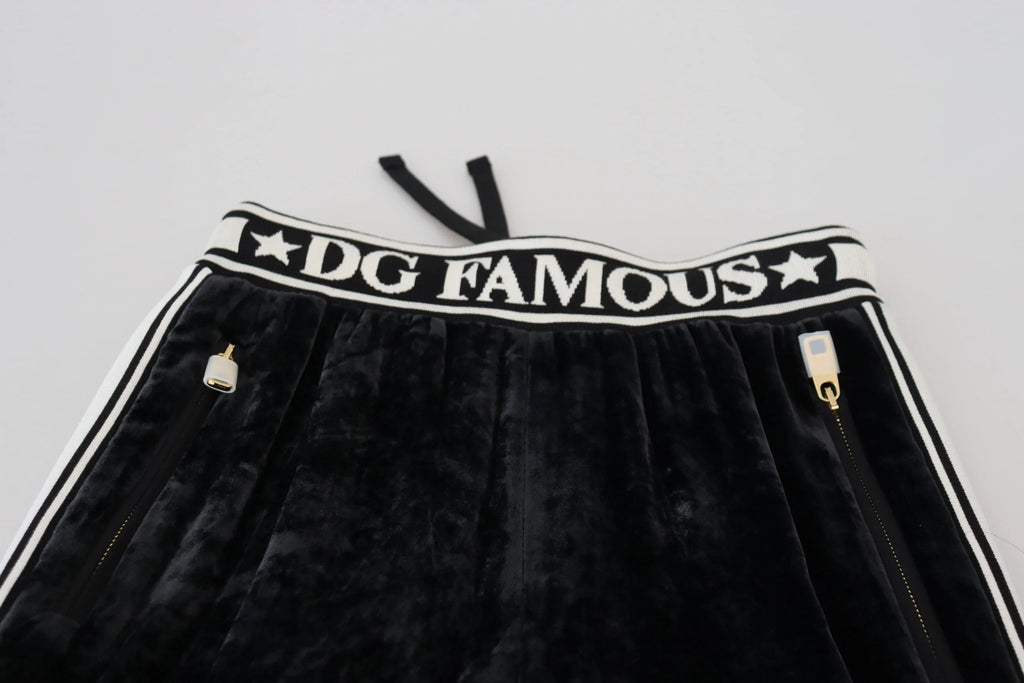 Dolce & Gabbana Black DG Logo Velvet Trouser Pants - Zeiniez