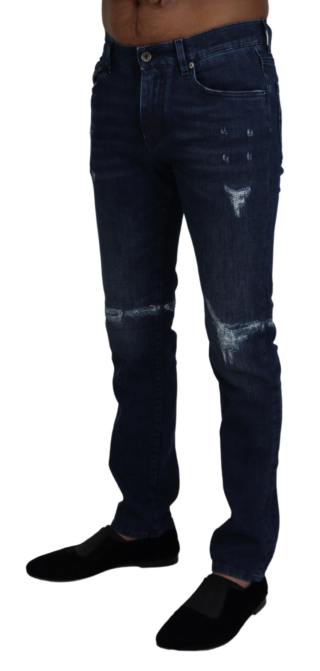 Dolce & Gabbana Blue Cotton Skinny Tattered Denim Jeans - Zeiniez