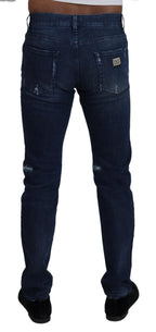 Dolce & Gabbana Blue Cotton Skinny Tattered Denim Jeans - Zeiniez