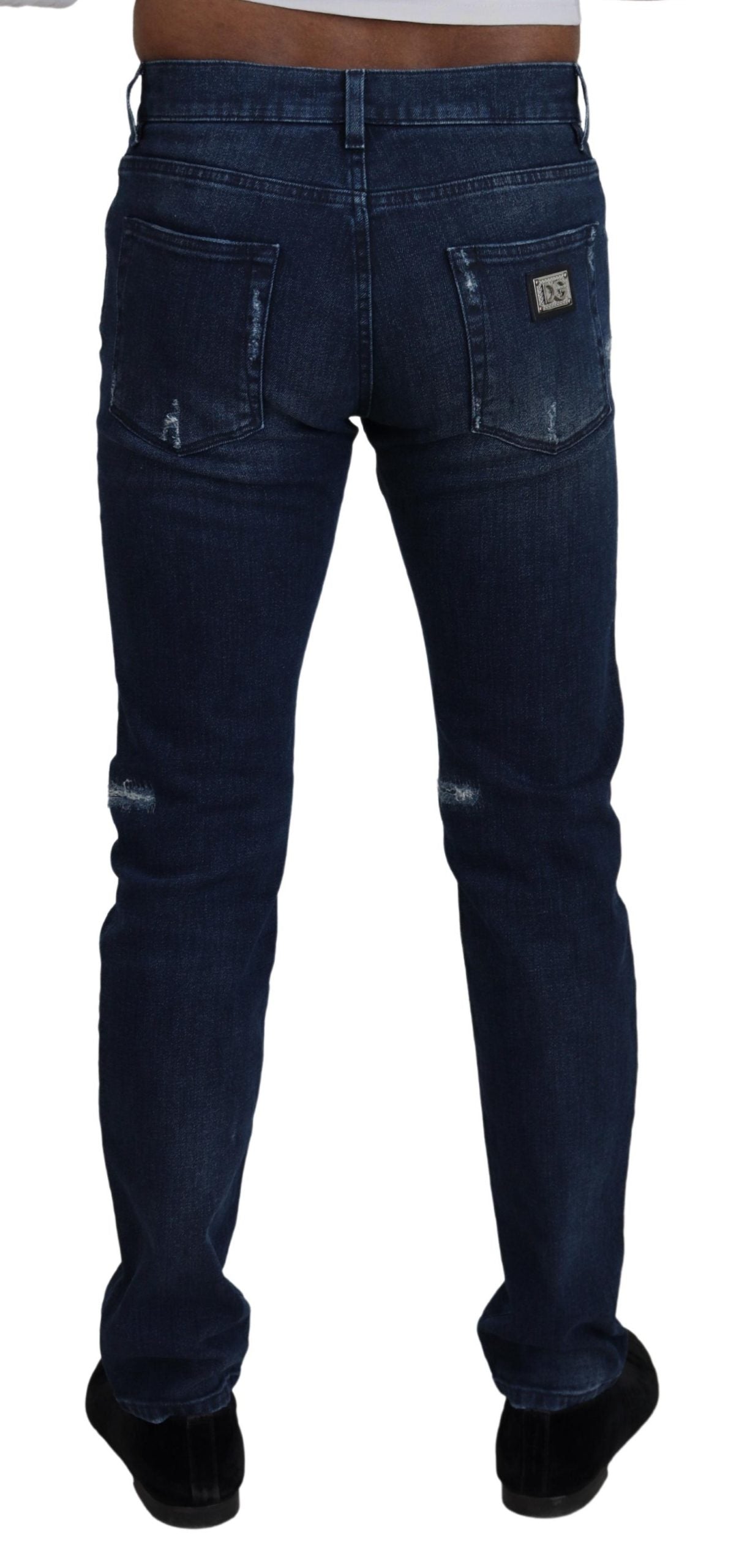 Dolce & Gabbana Blue Cotton Skinny Tattered Denim Jeans - Zeiniez