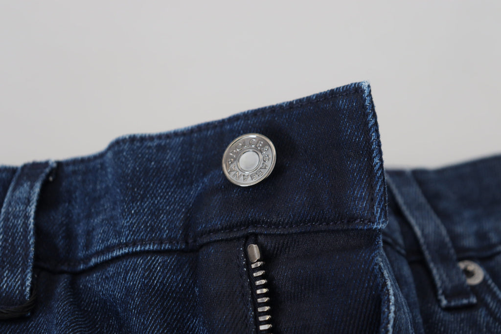 Dolce & Gabbana Blue Cotton Skinny Tattered Denim Jeans - Zeiniez