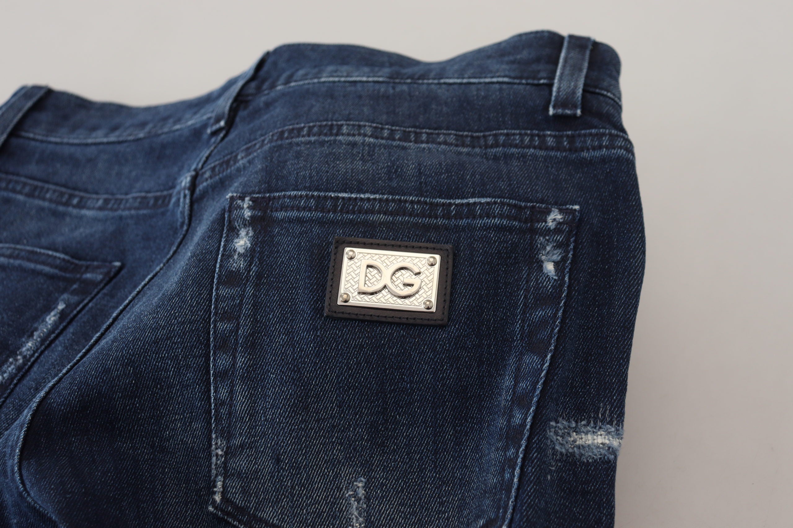 Dolce & Gabbana Blue Cotton Skinny Tattered Denim Jeans - Zeiniez