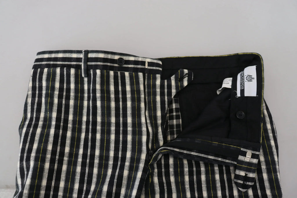 BENCIVENGA Black Checkered Cotton Casual Pants - Zeiniez