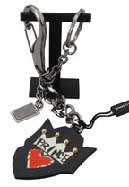 Dolce & Gabbana Black Prince Studs Logo Silver Brass Keychain - Zeiniez