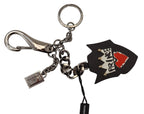 Dolce & Gabbana Black Prince Studs Logo Silver Brass Keychain - Zeiniez
