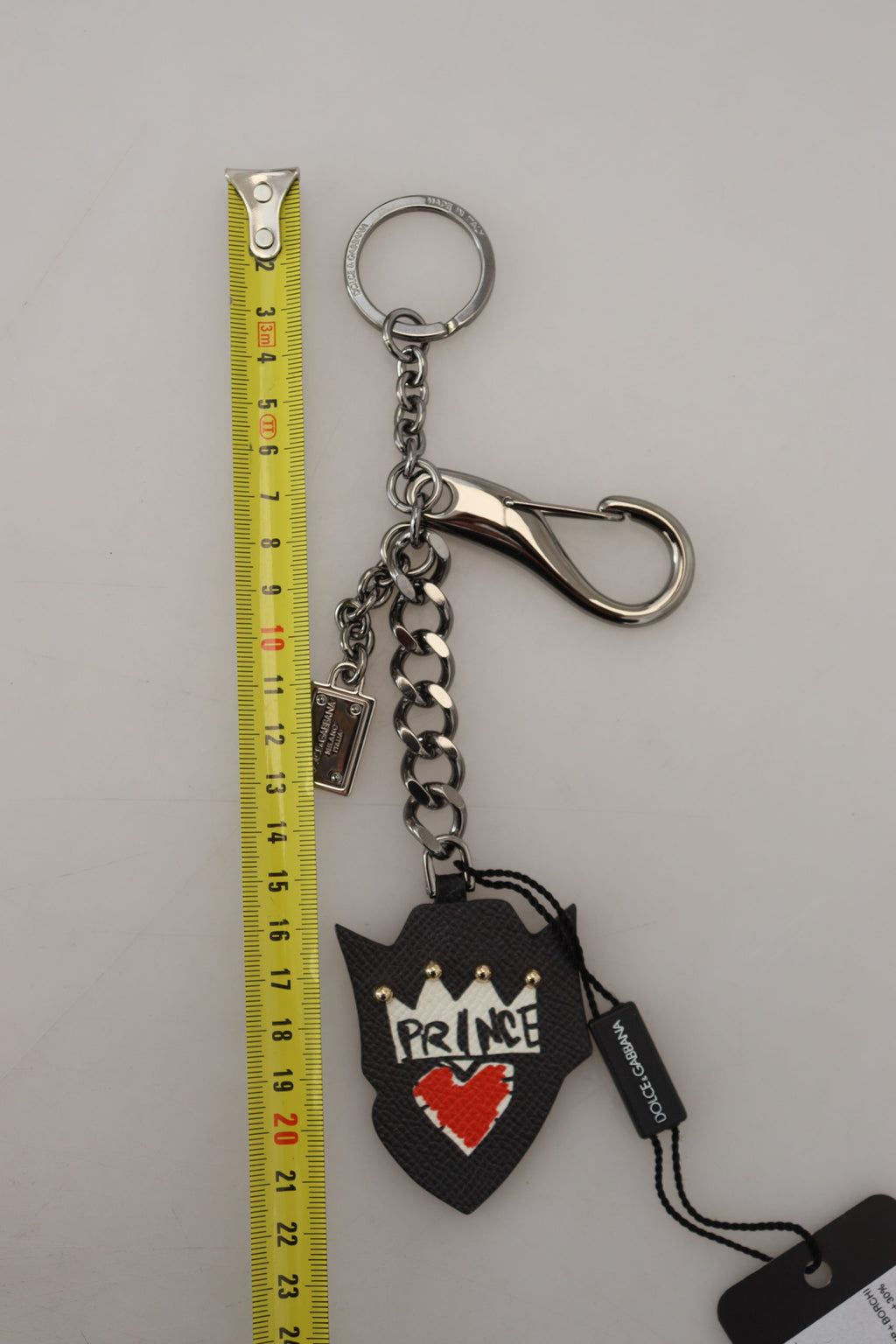 Dolce & Gabbana Black Prince Studs Logo Silver Brass Keychain - Zeiniez