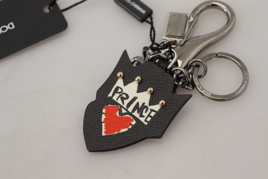 Dolce & Gabbana Black Prince Studs Logo Silver Brass Keychain - Zeiniez