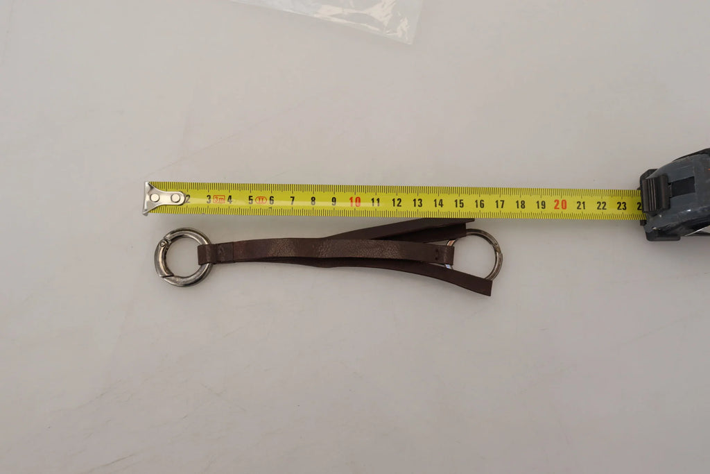 Costume National Brown Leather Silver Tone Metal Keyring Keychain - Zeiniez