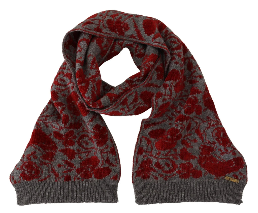 GF Ferre Red Grey Knitted Wrap Warmer Womens Shawl Scarf - Zeiniez