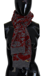 GF Ferre Red Grey Knitted Wrap Warmer Womens Shawl Scarf - Zeiniez