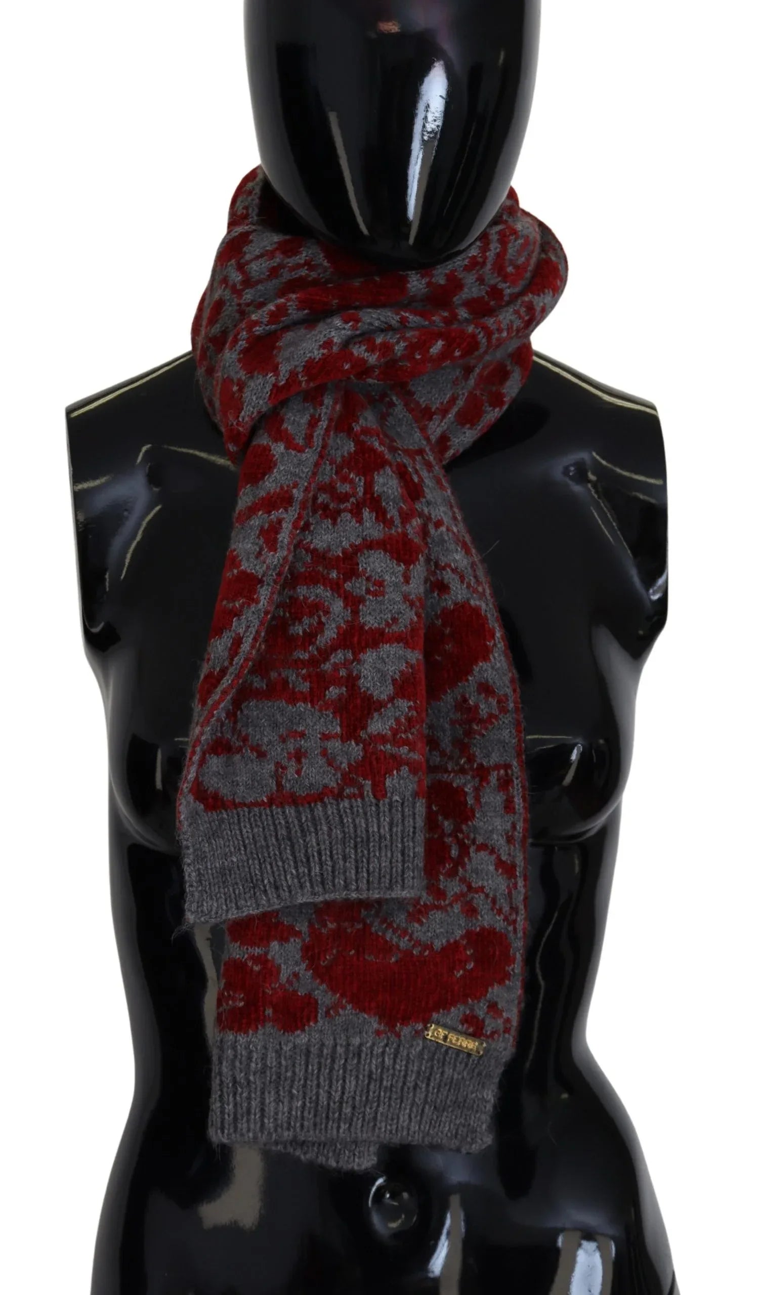 GF Ferre Red Grey Knitted Wrap Warmer Womens Shawl Scarf - Zeiniez