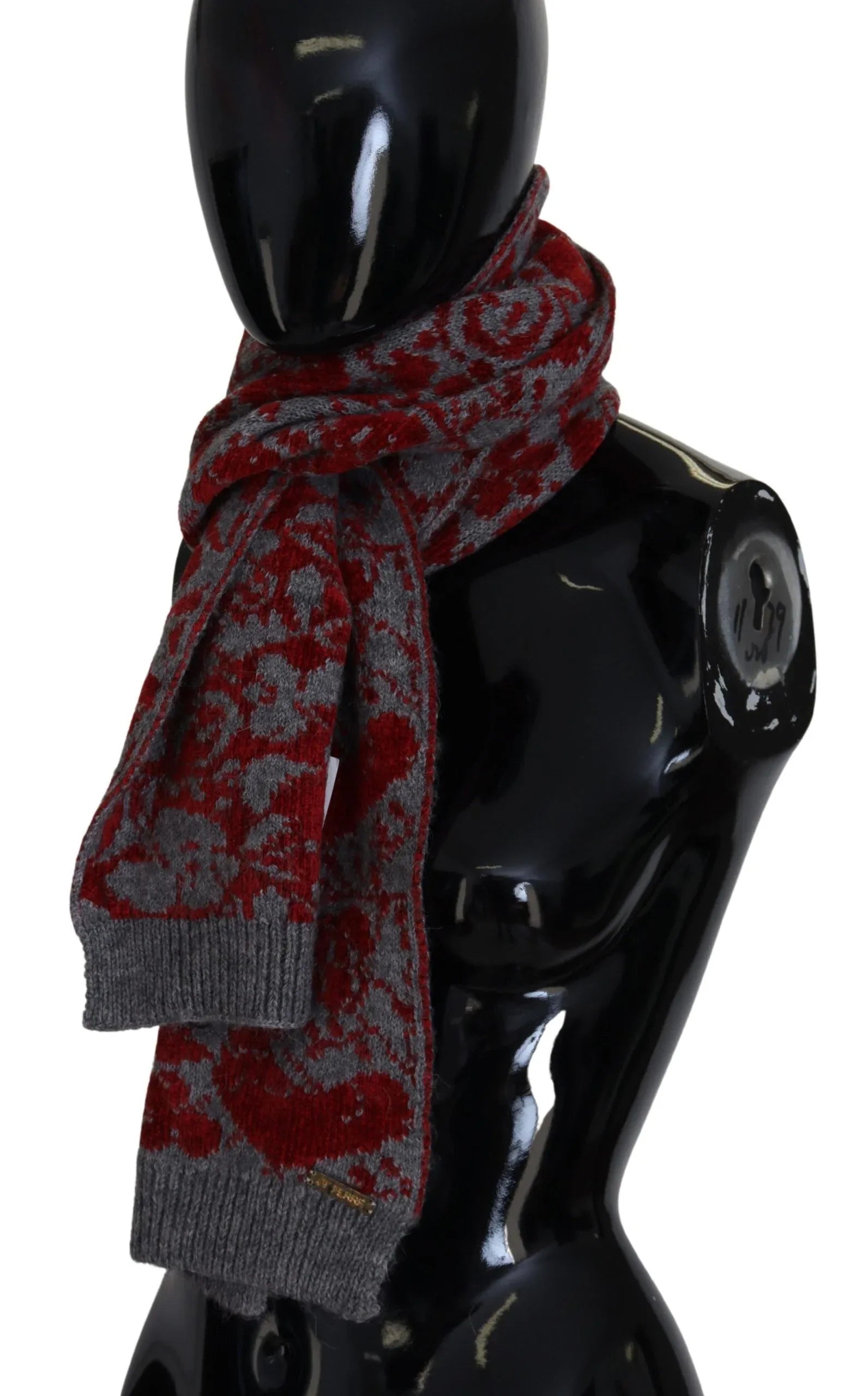 GF Ferre Red Grey Knitted Wrap Warmer Womens Shawl Scarf - Zeiniez