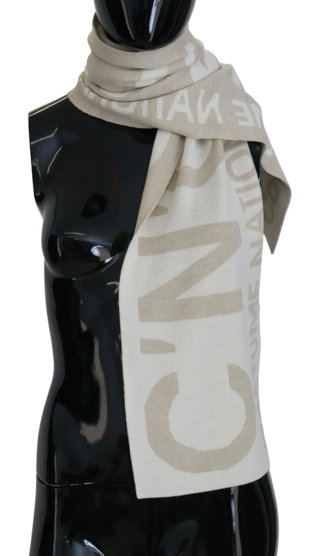 Costume National Beige White Logo Wrap Warmer Shawl Scarf - Zeiniez