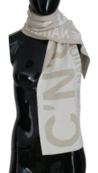 Costume National Beige White Logo Wrap Warmer Shawl Scarf - Zeiniez