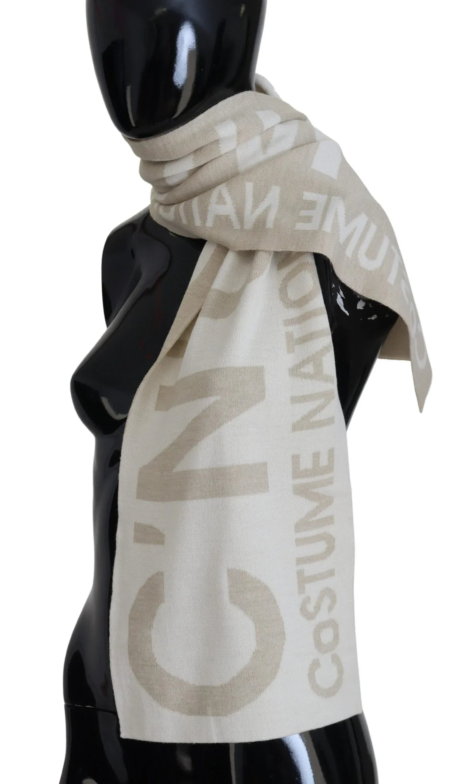 Costume National Beige White Logo Wrap Warmer Shawl Scarf - Zeiniez