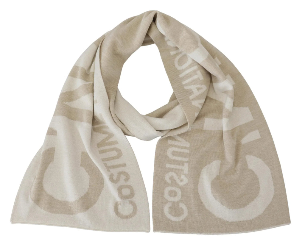 Costume National Beige White Logo Wrap Warmer Shawl Scarf - Zeiniez