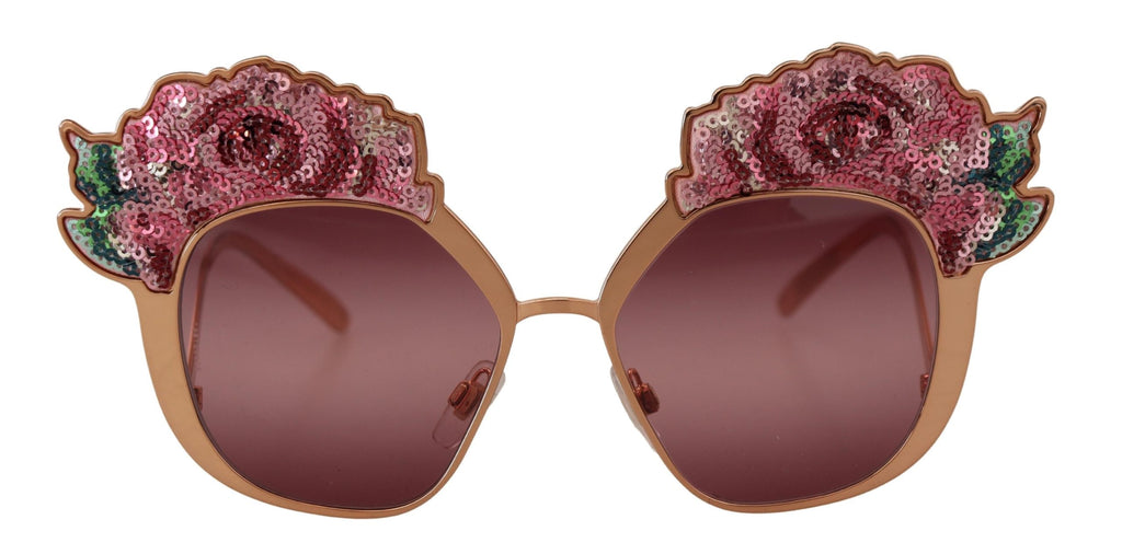 Dolce & Gabbana Pink Gold Rose Sequin Embroidery DG2202 Sunglasses - Zeiniez