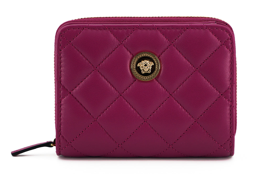 Versace Purple Nappa Leather Bifold Zip Around Wallet - Zeiniez