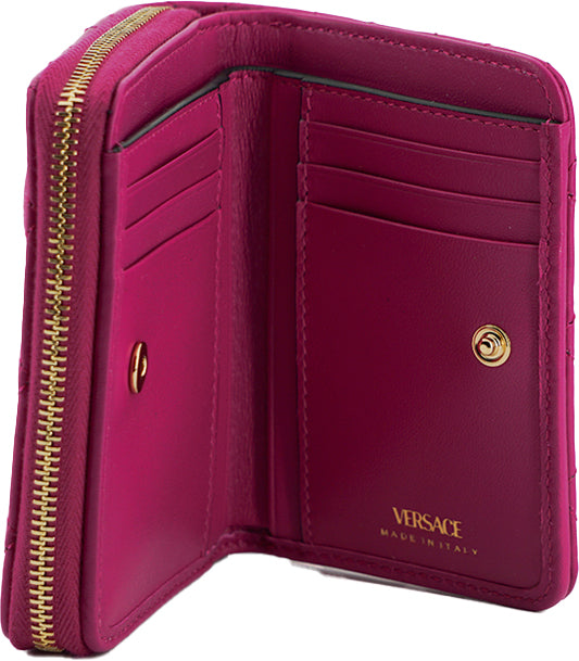 Versace Purple Nappa Leather Bifold Zip Around Wallet - Zeiniez