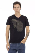 Trussardi Action Black Cotton Men's V-Neck T-Shirt - Zeiniez