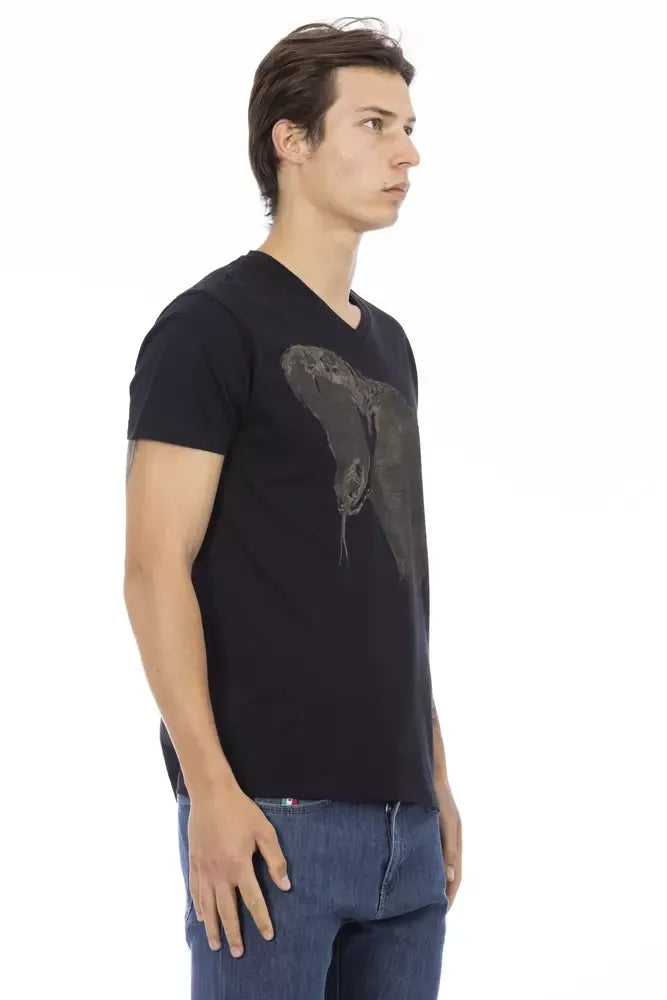 Trussardi Action Black Cotton Men's V-Neck T-Shirt - Zeiniez