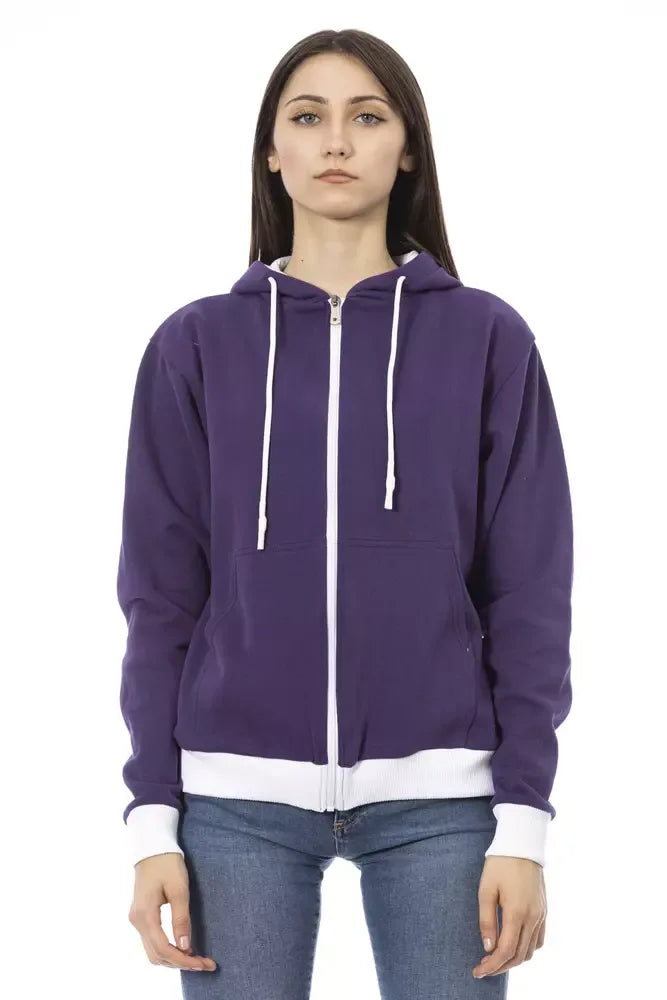 Baldinini Trend Purple Cotton Women Sweater with Adjustable Hood - Zeiniez