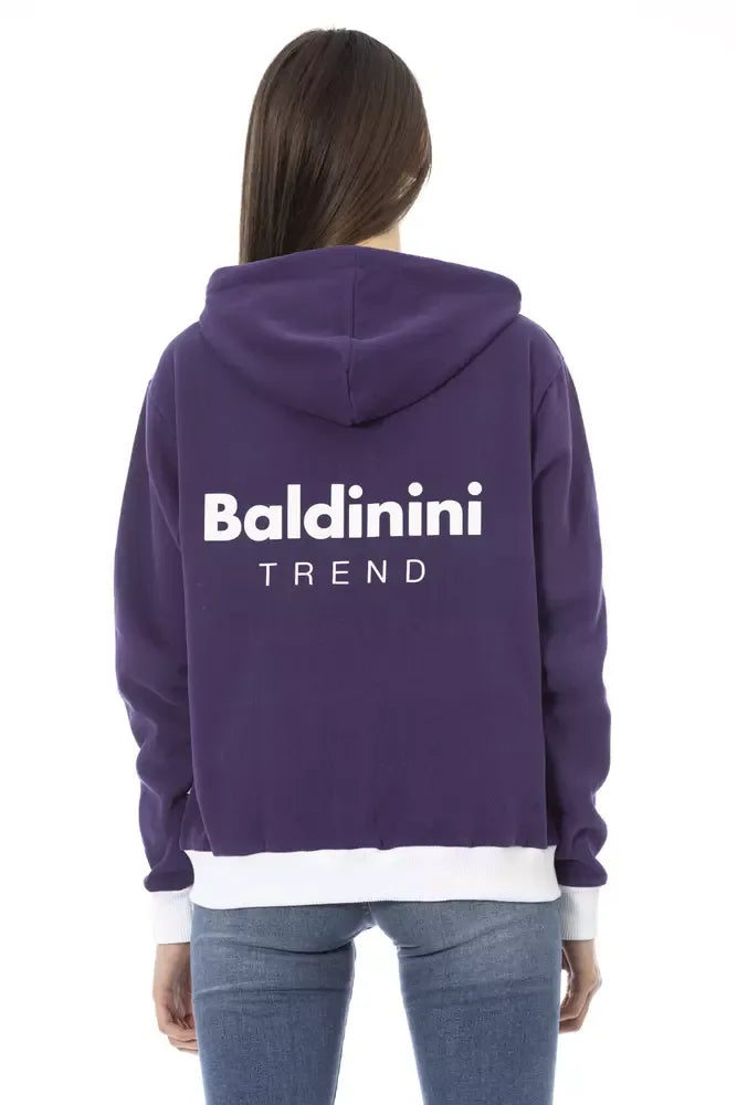 Baldinini Trend Purple Cotton Women Sweater with Adjustable Hood - Zeiniez