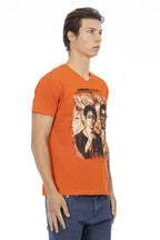 Trussardi Action Orange Cotton Men's V-Neck T-Shirt - Zeiniez