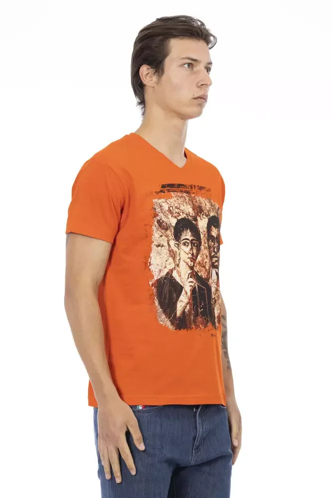 Trussardi Action Orange Cotton Men's V-Neck T-Shirt - Zeiniez